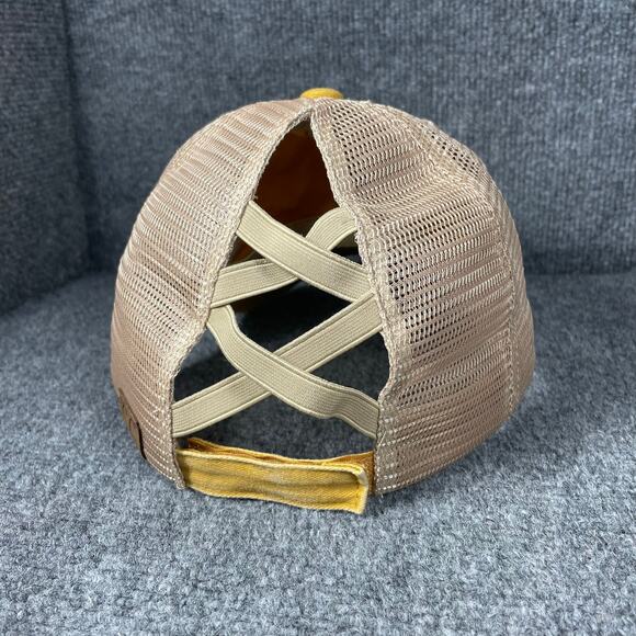 C.C. Exclusives Trucker Hat Women's One Size Fits Most Beige Distressed Stretch - Picture 3 of 9